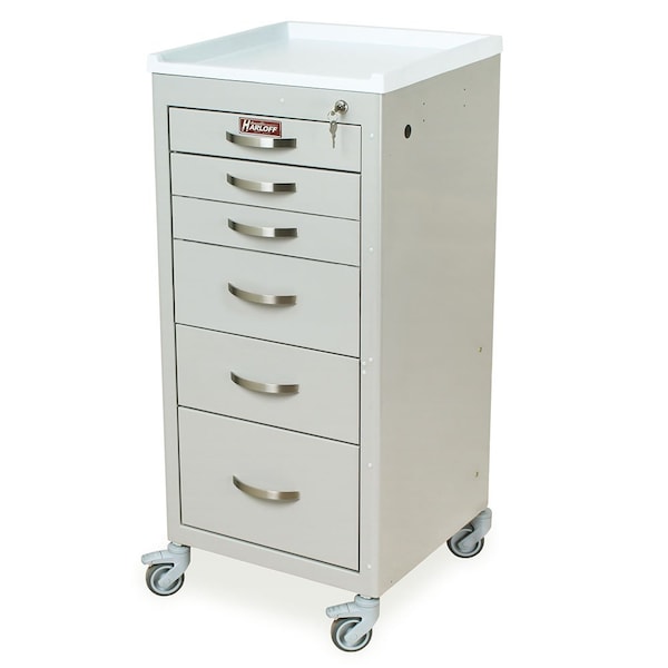 Narrow Procedure Cart, Tall Height, Mini Width, Six Drawers, Key Lock